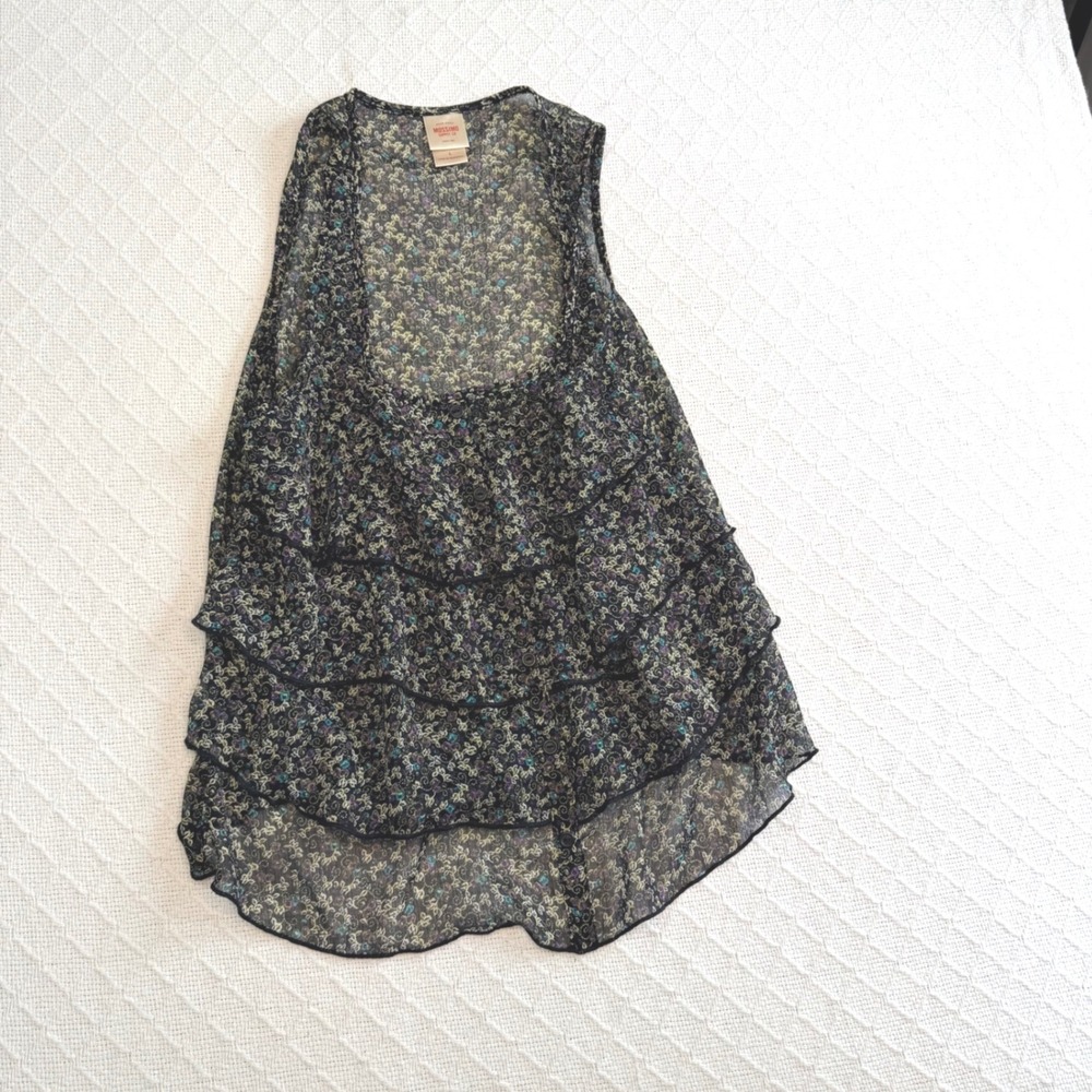 Mossimo Supply Co Womens Large Sheer Floral Tiered Button Front Vest Black Boho